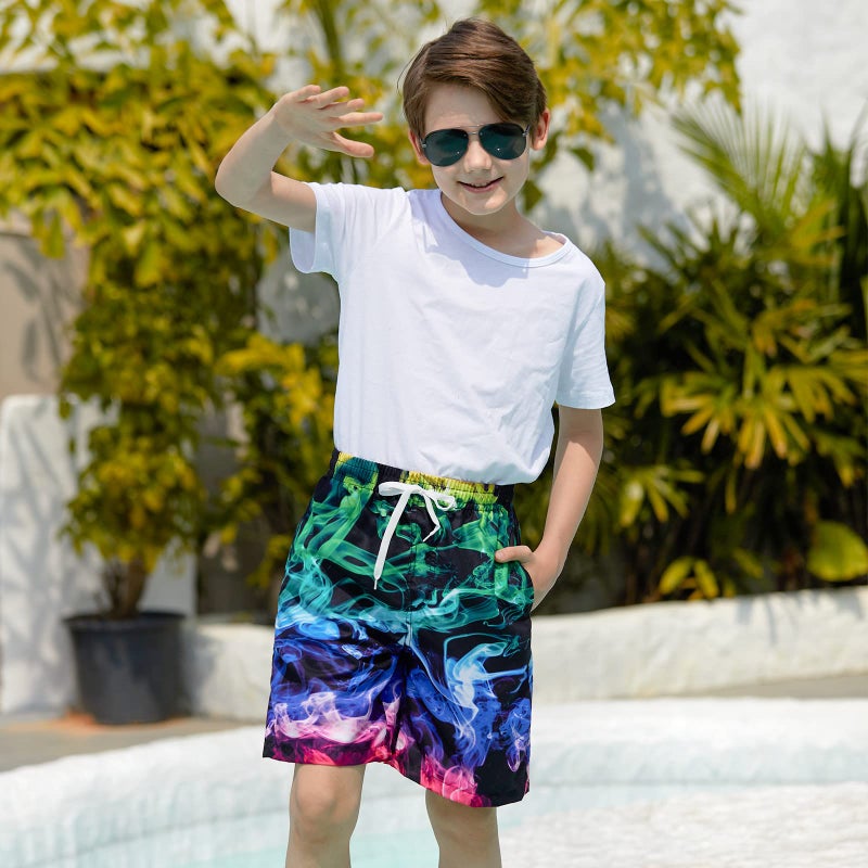 uideazone Boys Swim Trunk Size 10 Summer Fashion Smoke Graphic Beach Board Shorts UPF 50+ Sun Protection Swim Shorts Kids Cool Quick Dry Swimear for Casual Surfing Wear - Image 3